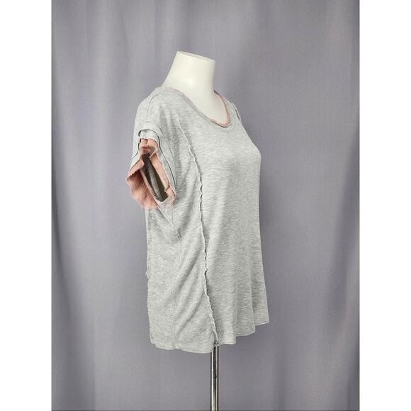 Anthropologie Dolan Shirt Womens Medium Gray Pink Raw Edge Knit Tee Made USA - Picture 3 of 10